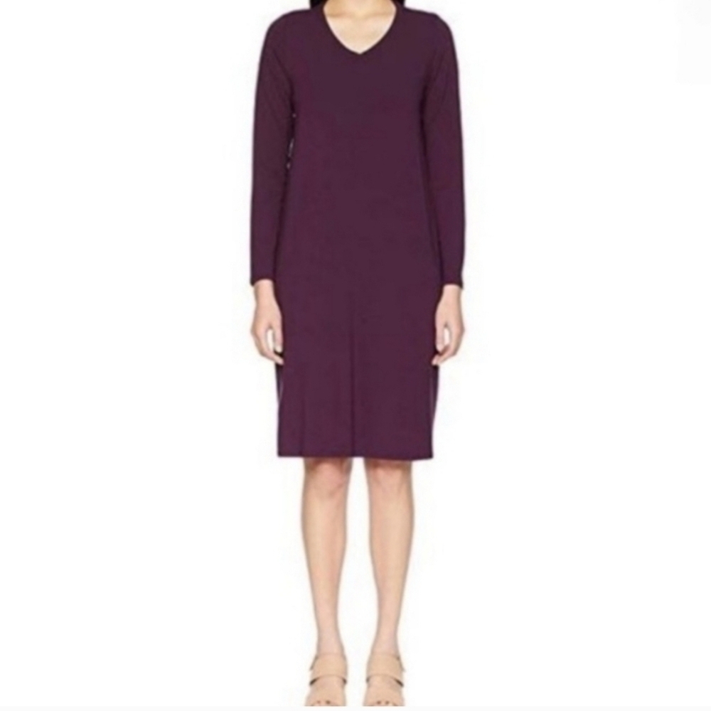 Eileen Fisher Purple Long Sleeve V-Neck Dress Size XS